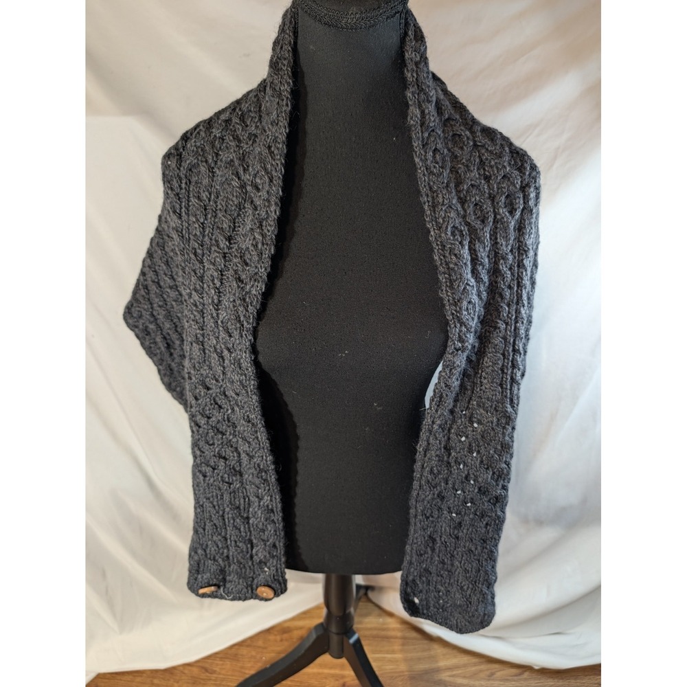 Aran Made In Ireland 100% Merino Wool Dark Gray Button Infinity Scarf